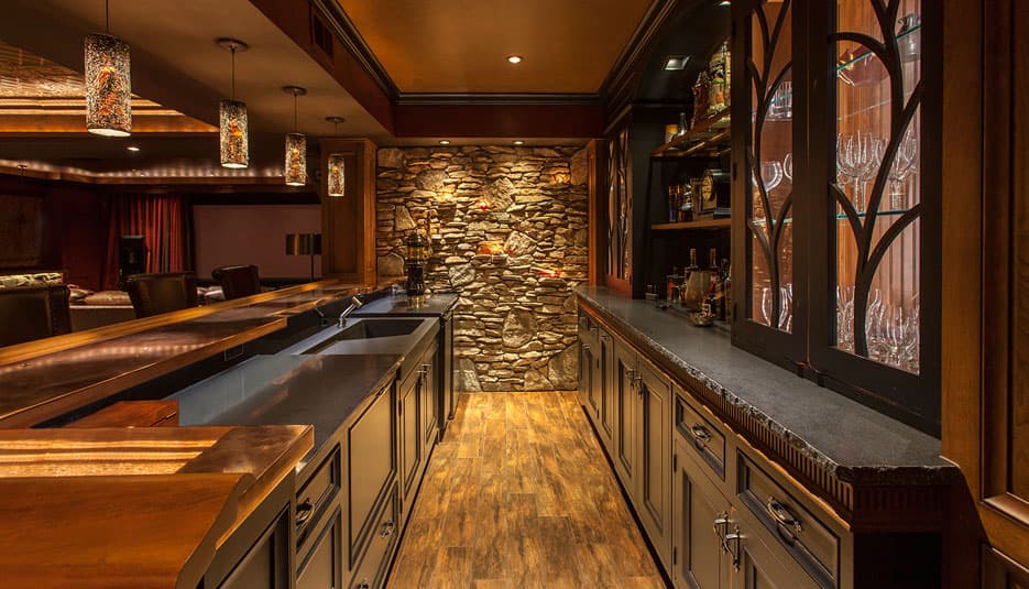 Black Basement Bar With Billiards