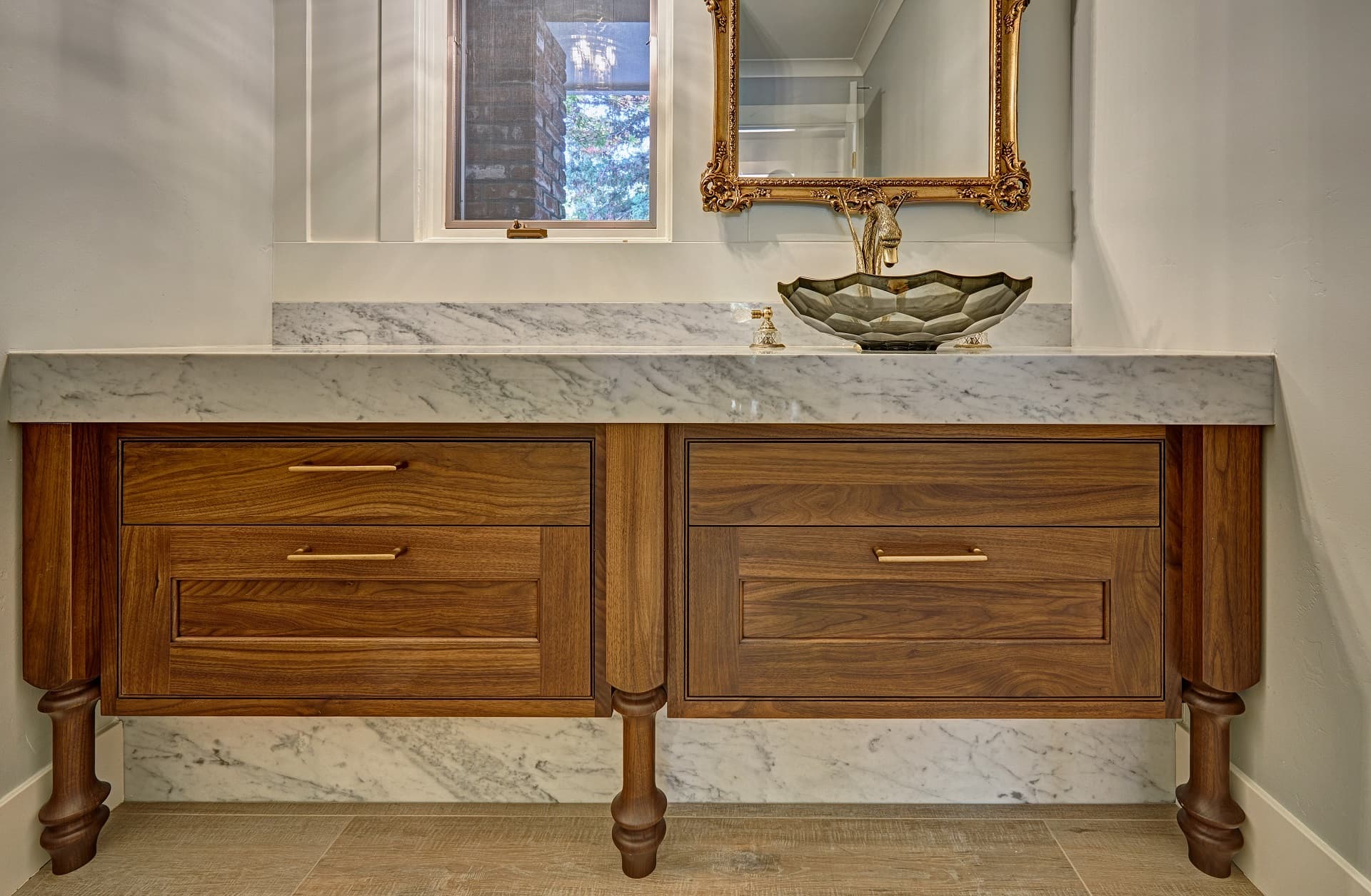 Transitional Walnut Inset Bathroom