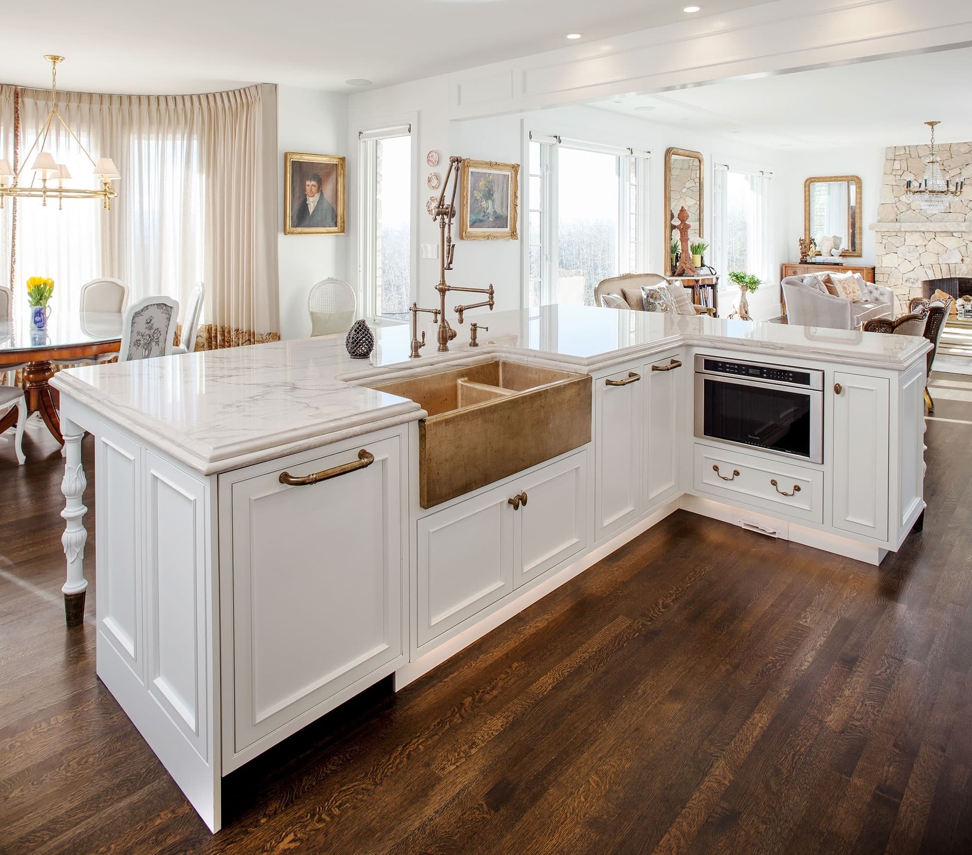 White Inset Kitchen With Gold Brass Accents