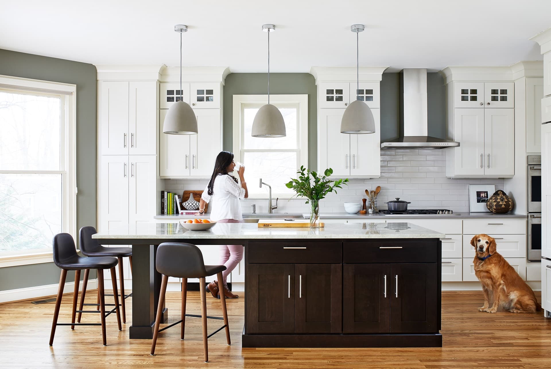 White Kitchen With Dark Stained Island