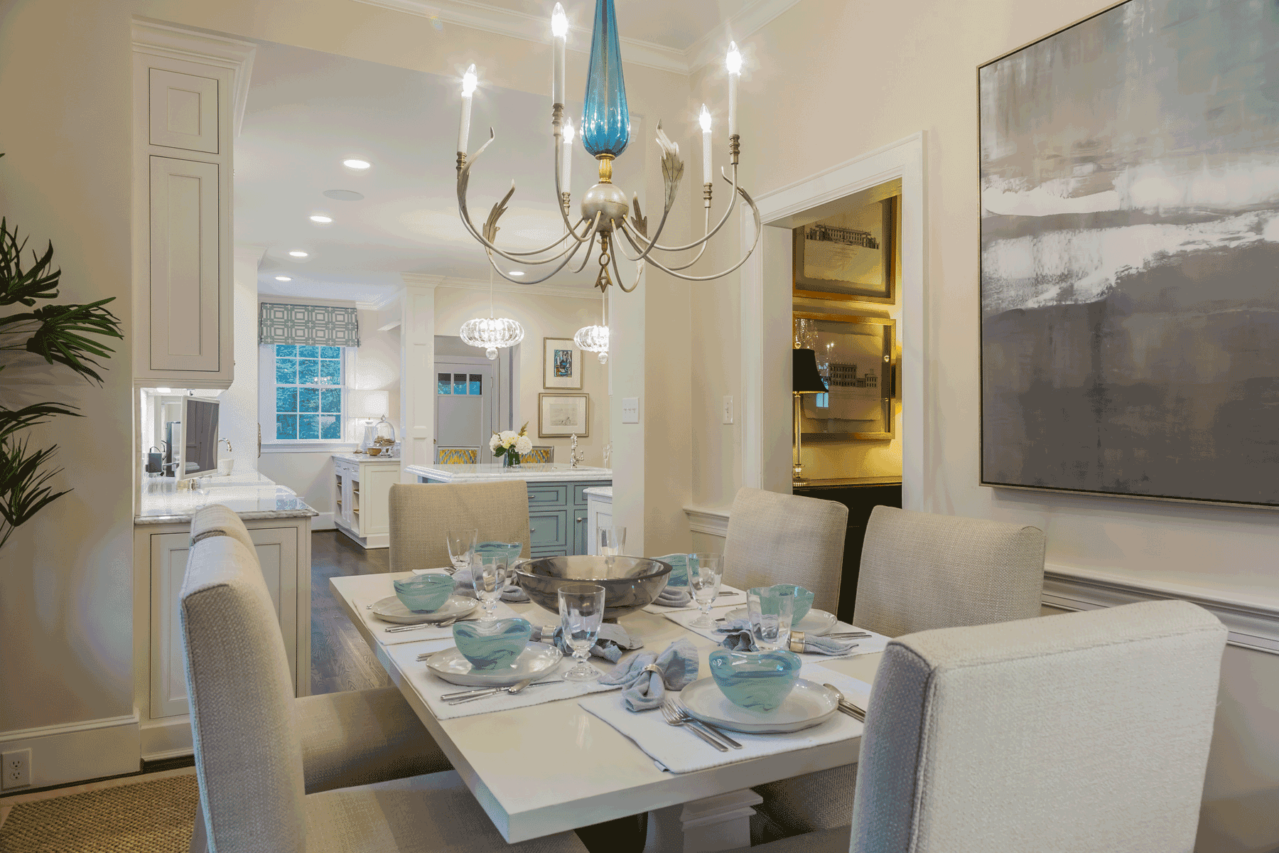 White Kitchen With Light Blue Painted Island